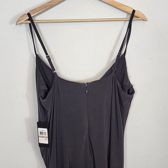 NWT Guess Draped Front Ruched Stretch Midi Faux Wrap Retro Slip Party Dress 12 - Picture 9 of 11